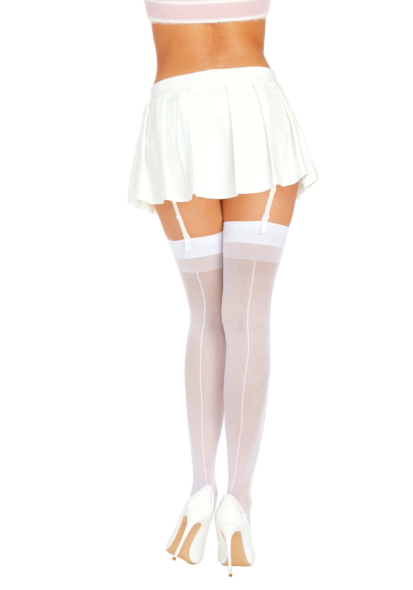 White Sheer Thigh High Stockings With Back Seam For Adults