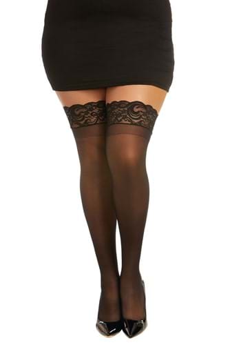 Womens Plus Size Black Anti Slip Thigh High with Lace Top
