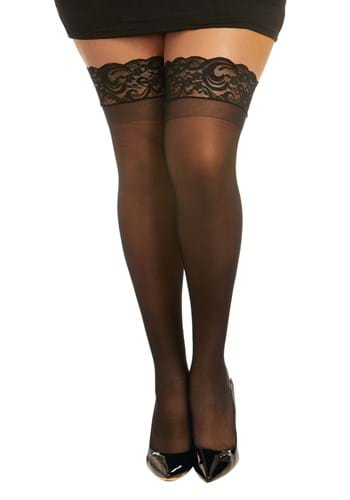 Plus Size Beige Lace Top Thigh High Fishnet Stockings