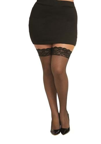 Women's Black Lace Print Fishnets with Faux Panty