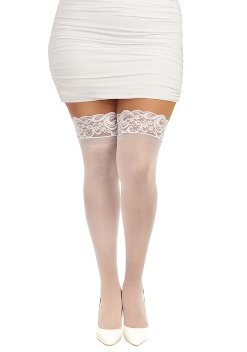 Womens Plus Size White Anti Slip Thigh High Stockings