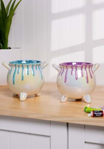 Set of 2 Iridescent Drip Ceramic Cauldron Containers