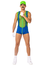 Mens Green Super Plumber Bro Costume