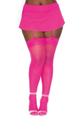 Womens Plus Hot Pink Sheer Thigh High Nylon