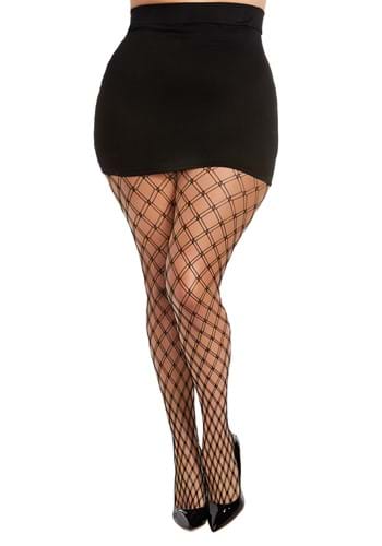Plus Size Black Double Knitted Fence Net Pantyhose