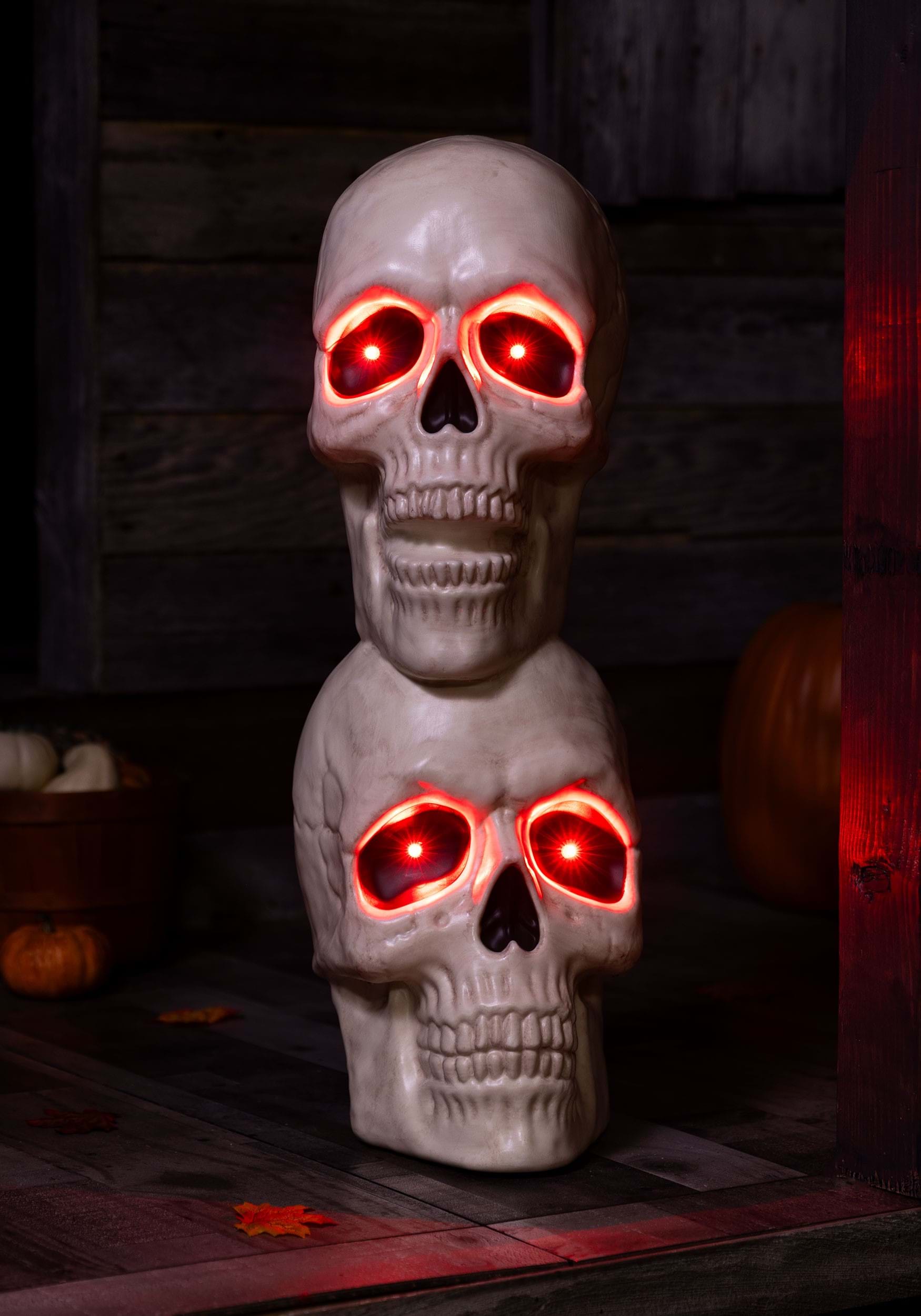 27.5 Double Stacked Sound Activated Skulls With Light Up Eyes Halloween Decoration
