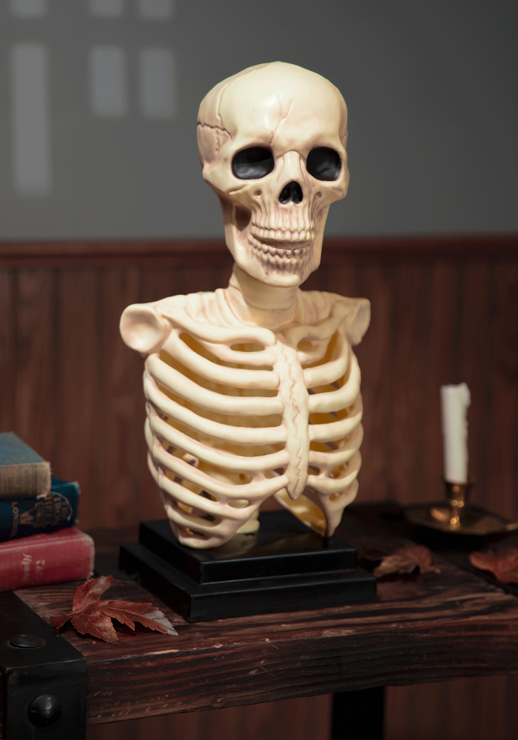 16-Inch Skeleton Bust With Light & Sound Prop , Skeleton Decorations