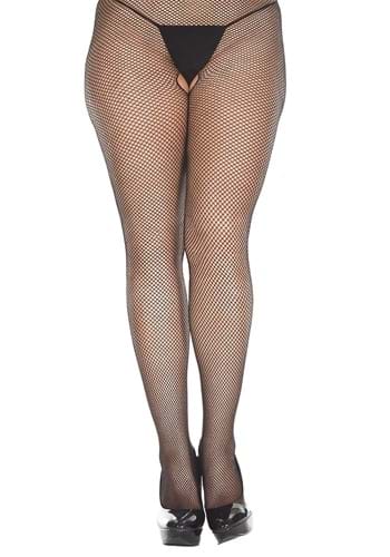 Womens Plus Size Black Crotchless Fishnet Tights