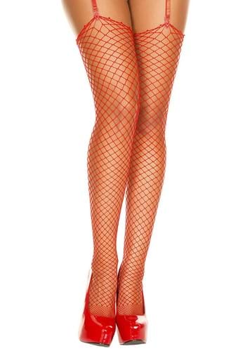 Womens Red Classic Thigh High Fishnet Stockings