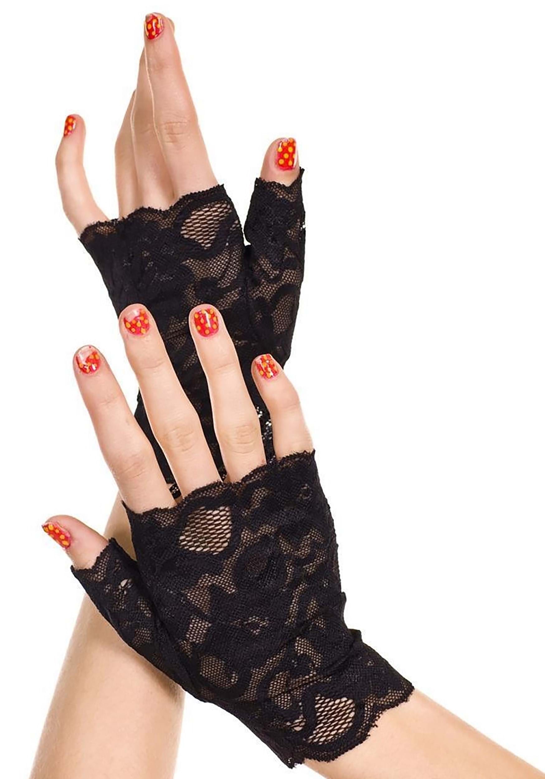 Black Lace Fingerless Women's Gloves , Fancy Dress Costume Gloves