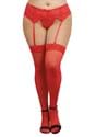 Plus Size Red Sheer Solid Top Thigh High Stockings
