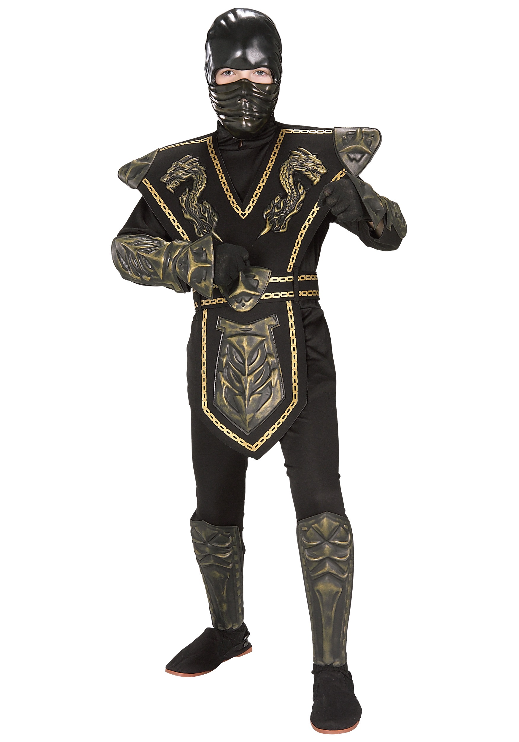 Child Gold Dragon Warrior Ninja Fancy Dress Costume