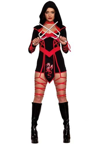 Red Dragon Ninja Hooded Romper Costume for Women