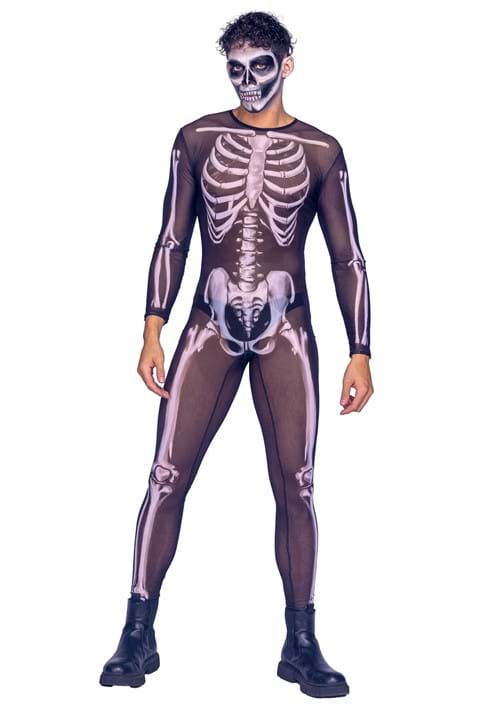 Mens Sexy Mesh Skeleton Jumpsuit Costume