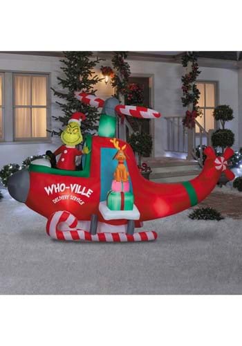 Animated Grinch in Helicopter Inflatable
